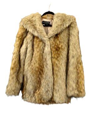 DONNA SALYERS FABULOUS FURS~Red Fox~FAUX FUR HOODED JACKET COAT Sz MED NWT